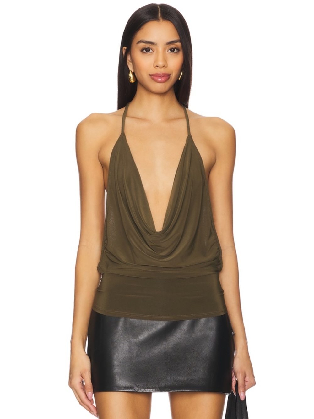 Bella Venice Olive Green Draped Halter Neck Top